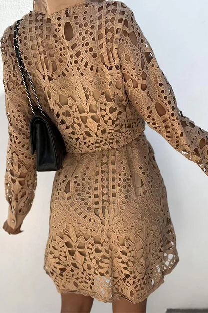 Lace Turndown Collar Waist Skirt Dresses(3 Colors)