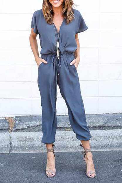 Patchwork V Neck Straight Jumpsuits(3 Colors)