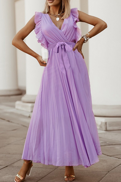 Split Joint V Neck Cake Skirt Dresses(6 Colors)