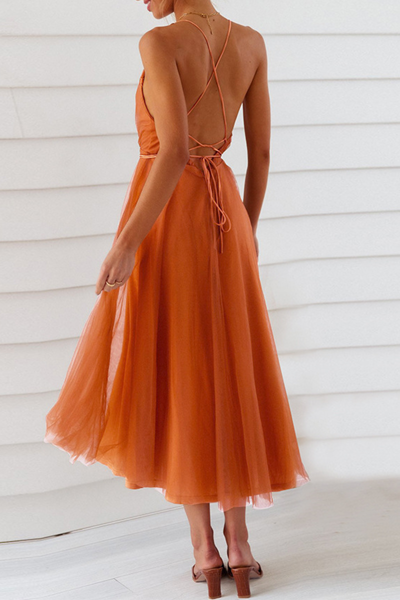 Mesh V Neck Cake Skirt Dresses(4 Colors)