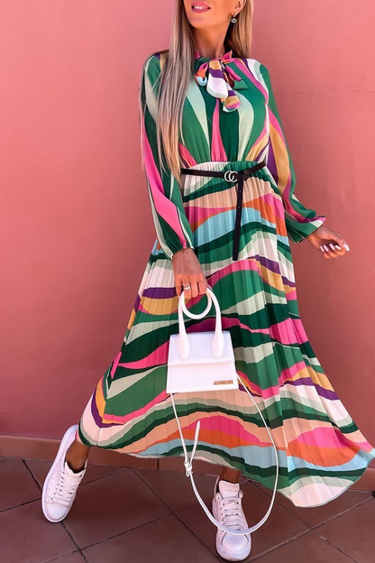 Print Split Joint Half a Turtleneck Waist Skirt Dresses