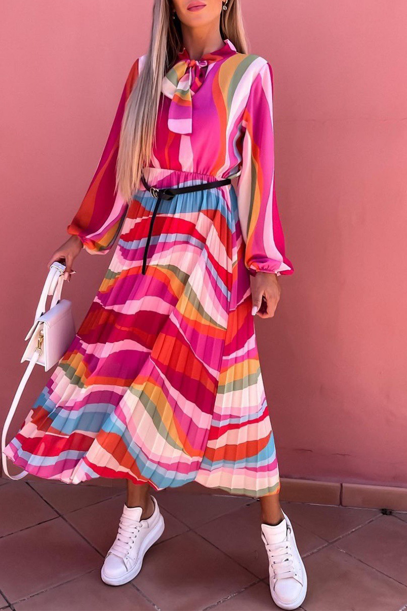 Print Split Joint Half a Turtleneck Waist Skirt Dresses