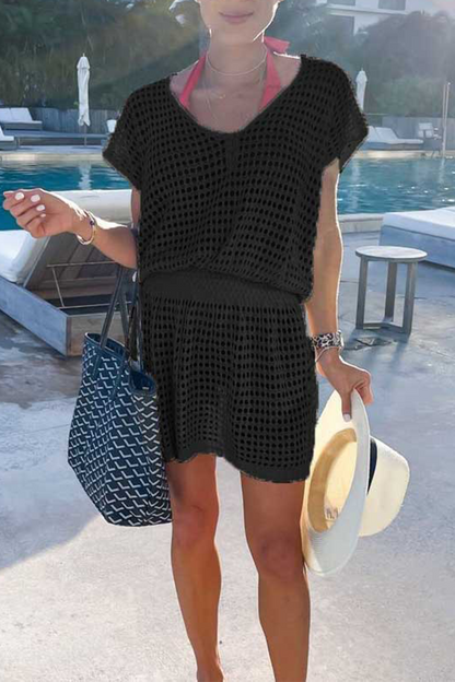 Mesh V Neck Waist Skirt Dresses(5 Colors)