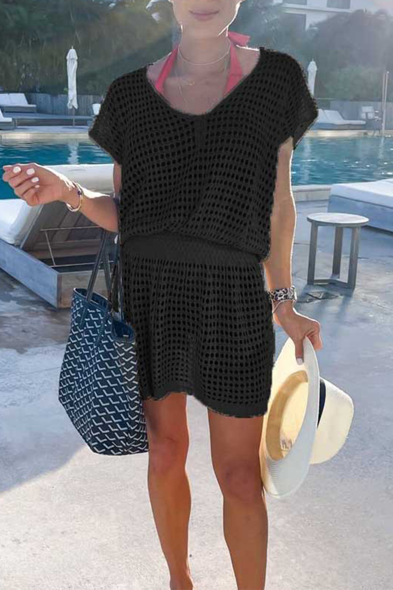 Mesh V Neck Waist Skirt Dresses(5 Colors)