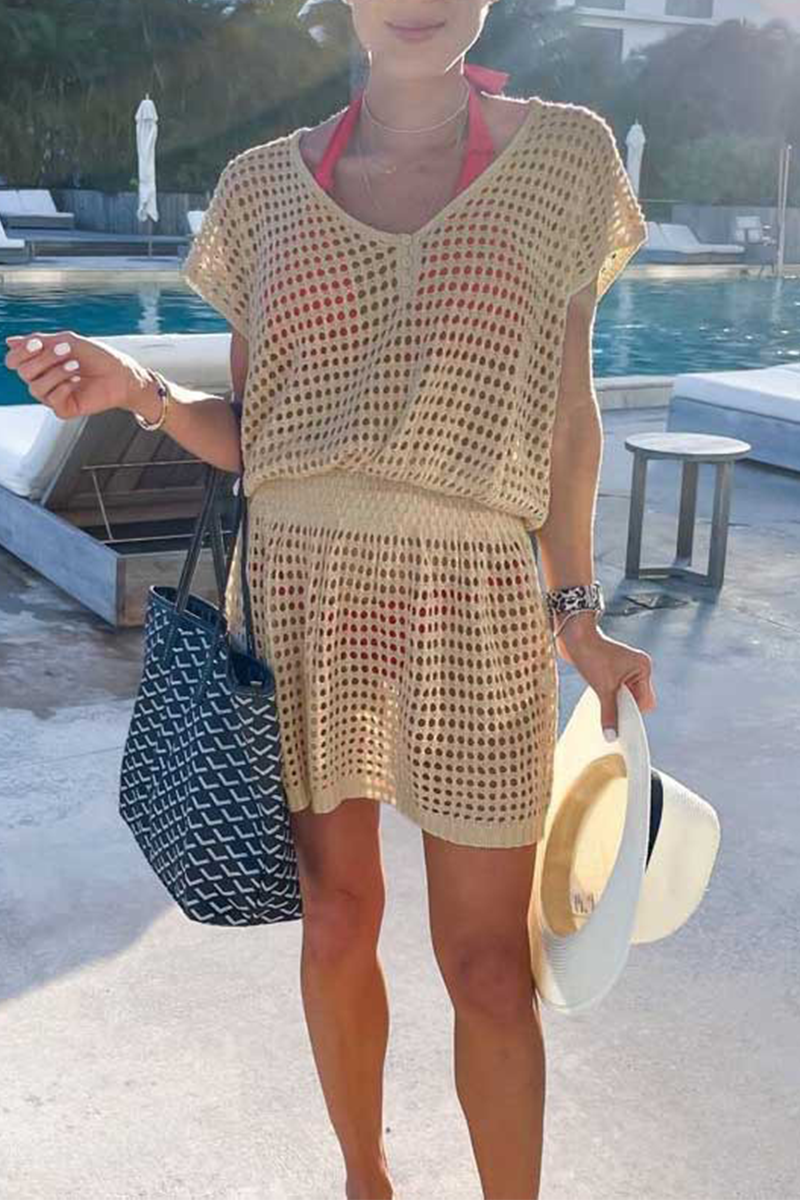 Mesh V Neck Waist Skirt Dresses(5 Colors)