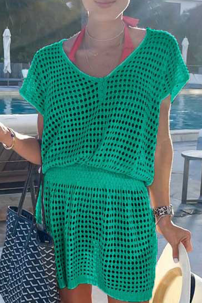 Mesh V Neck Waist Skirt Dresses(5 Colors)