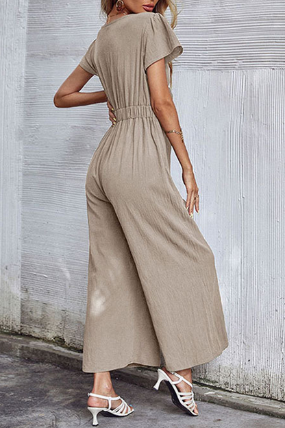 Patchwork V Neck Straight Jumpsuits