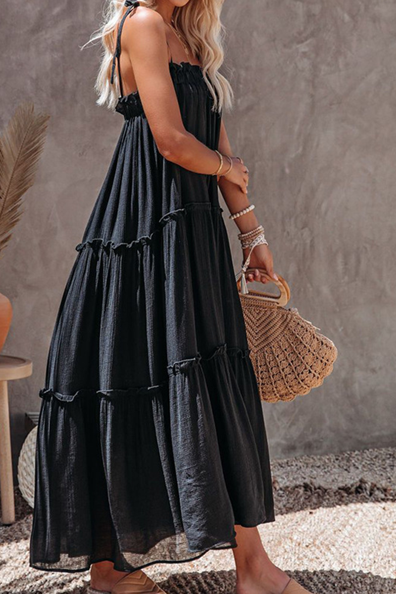 Patchwork Spaghetti Strap Cake Skirt Dresses(3 Colors)