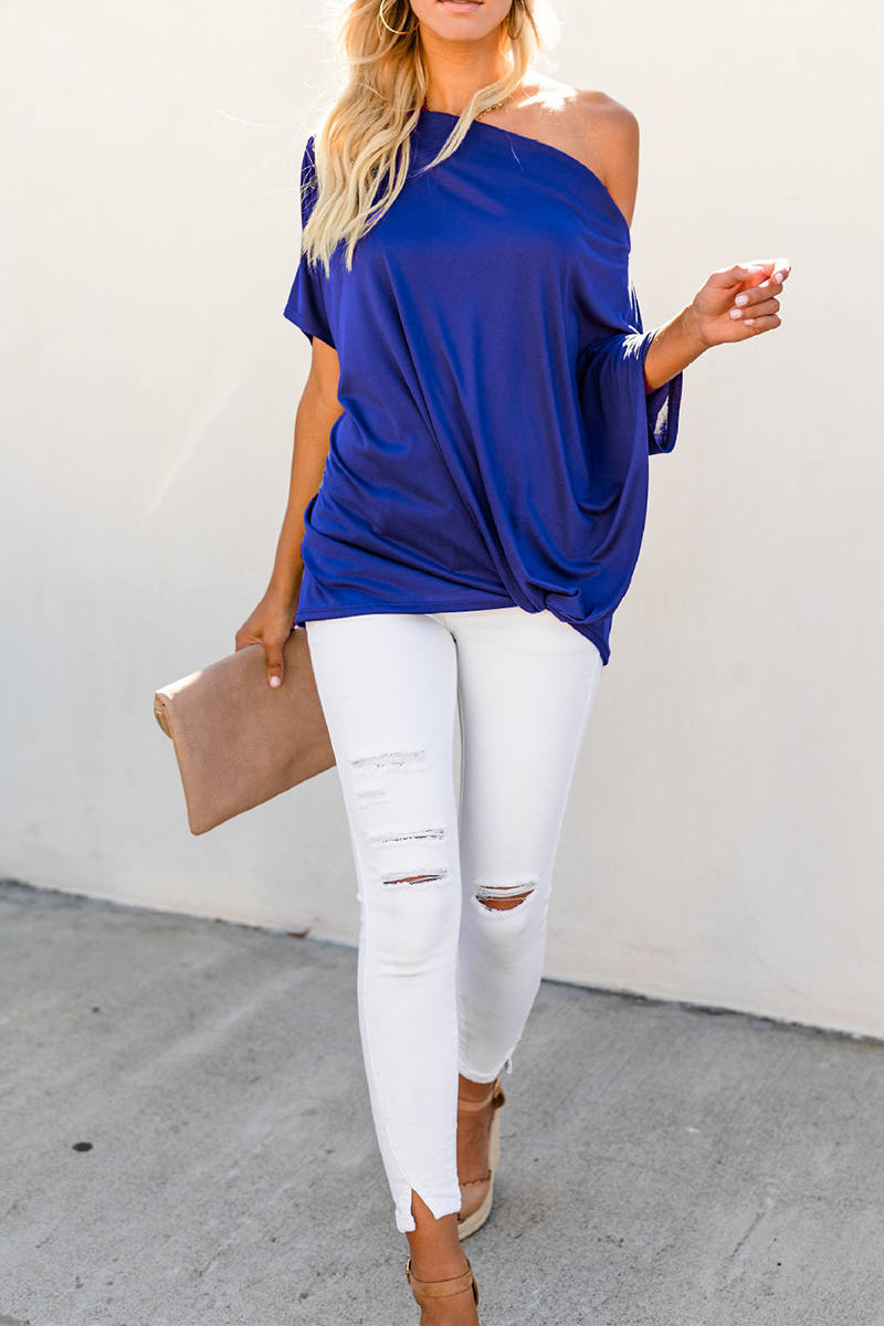 Patchwork One Shoulder T-shirts