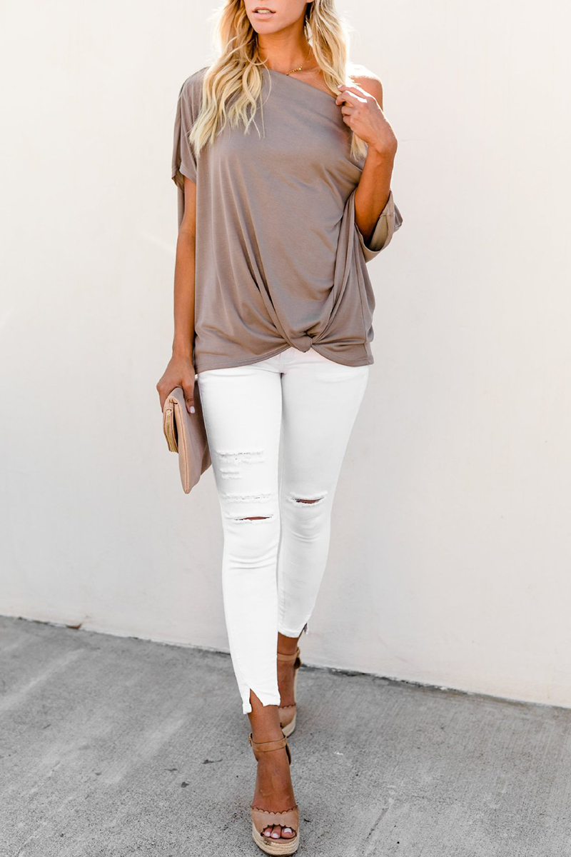 Patchwork One Shoulder T-shirts