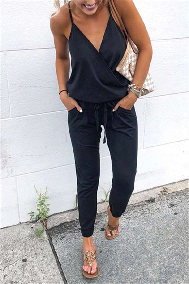 Split Joint Spaghetti Strap Harlan Jumpsuits(5 Colors)