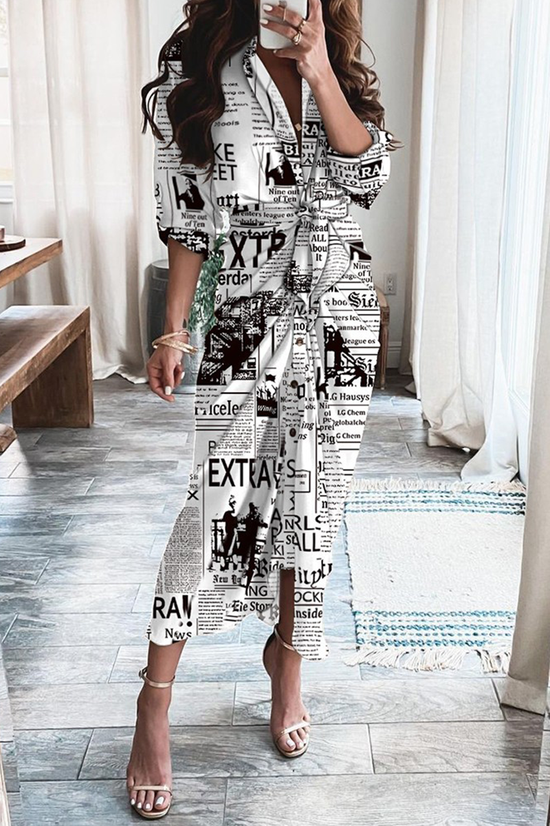 Print Patchwork V Neck Waist Skirt Dresses(12 Colors)