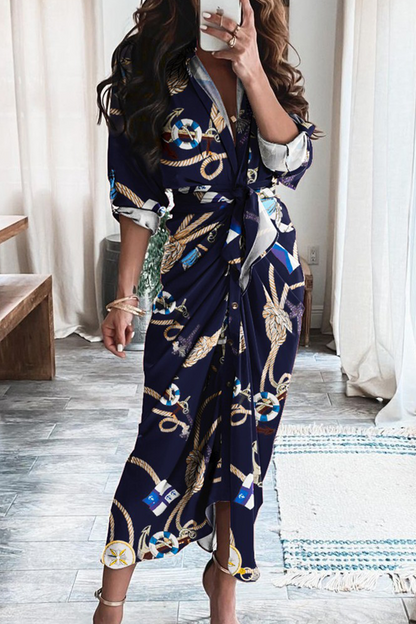 Print Patchwork V Neck Waist Skirt Dresses(12 Colors)
