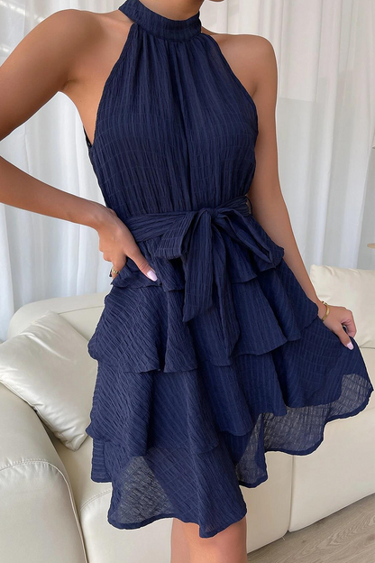 Patchwork Halter Cake Skirt Dresses(3 Colors)