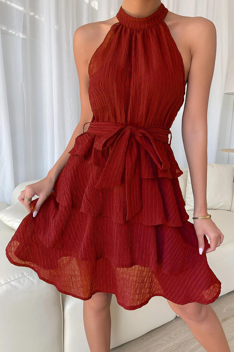 Patchwork Halter Cake Skirt Dresses