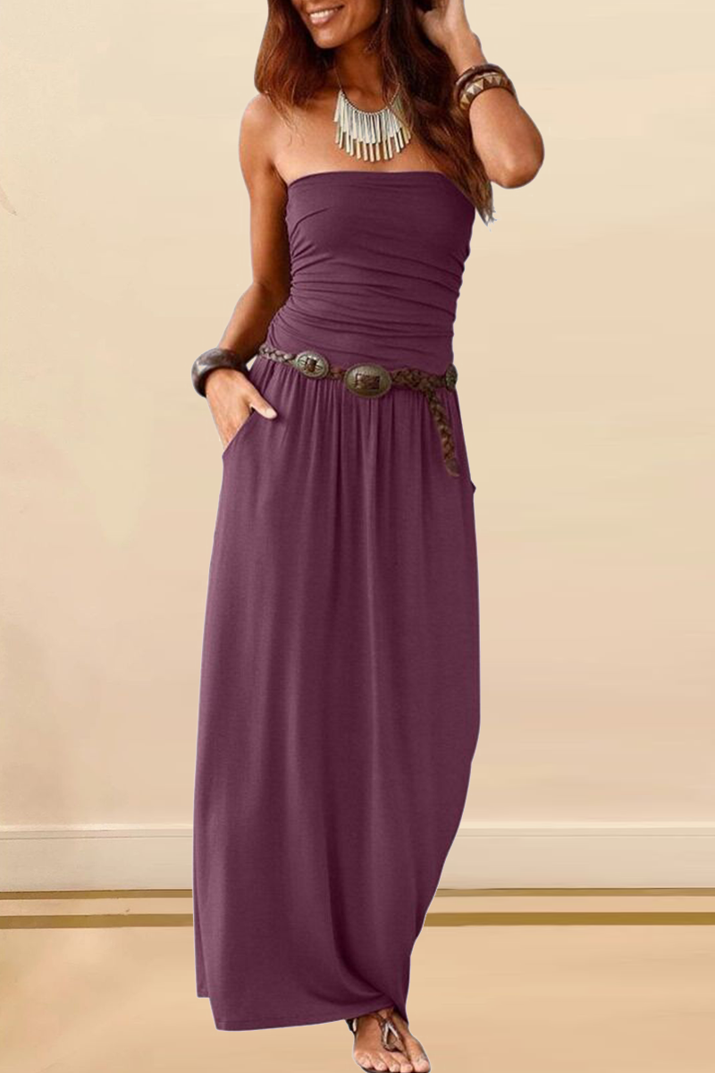 Patchwork Strapless Waist Skirt Dresses(4 Colors)