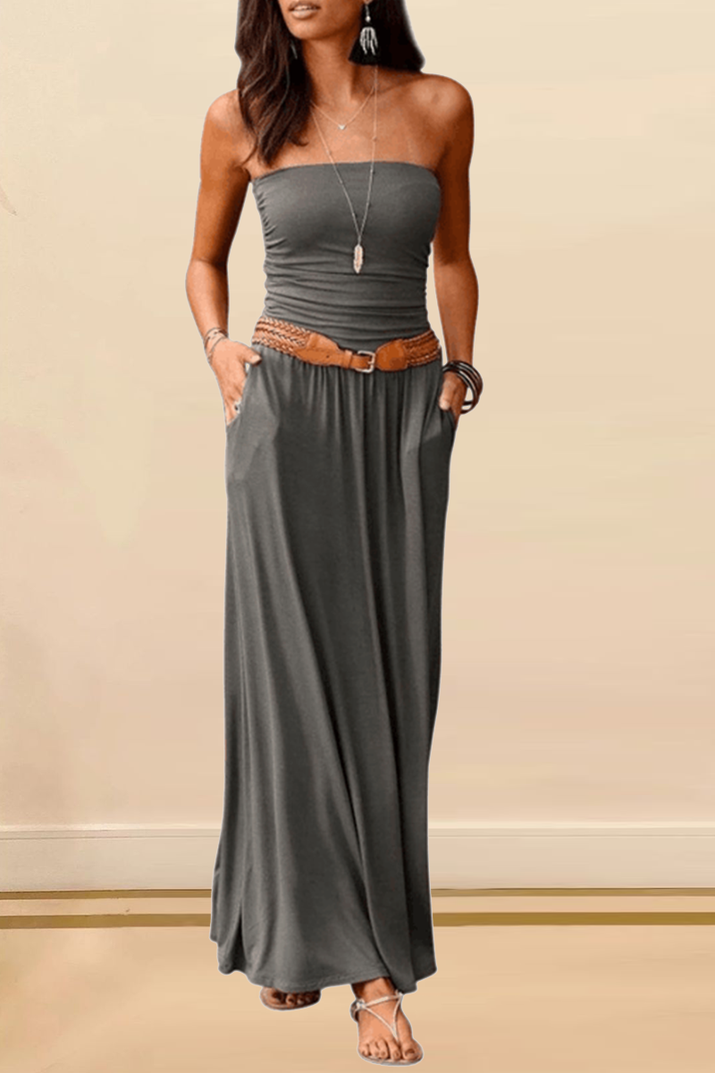 Patchwork Strapless Waist Skirt Dresses(4 Colors)