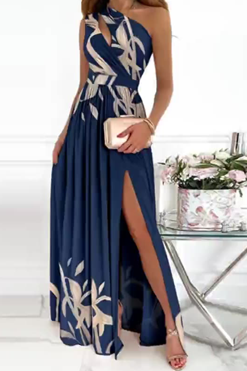 Patchwork Slit One Shoulder Waist Skirt Dresses(10 Colors)