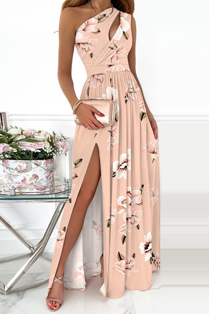 Patchwork Slit One Shoulder Waist Skirt Dresses(10 Colors)