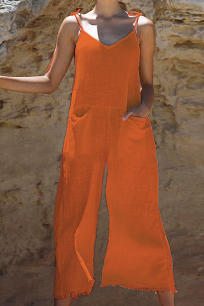 Patchwork Spaghetti Strap Straight Jumpsuits(3 Colors)