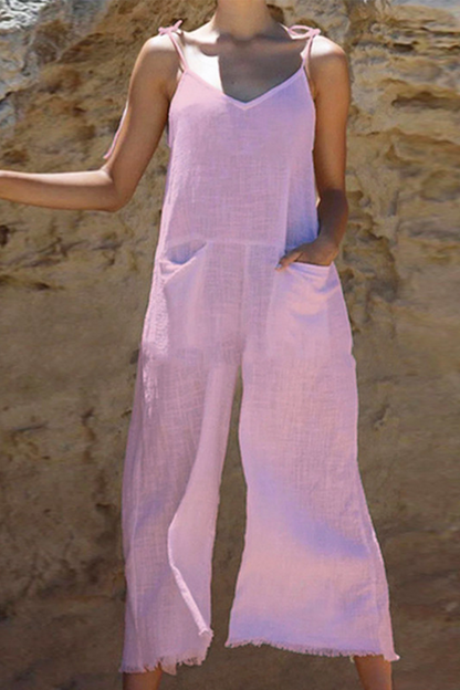 Patchwork Spaghetti Strap Straight Jumpsuits(3 Colors)