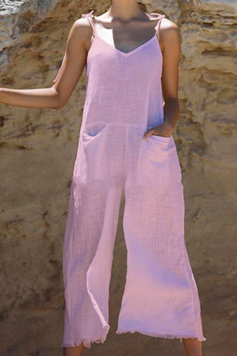 Split Joint Spaghetti Strap Straight Jumpsuits(3 Colors)