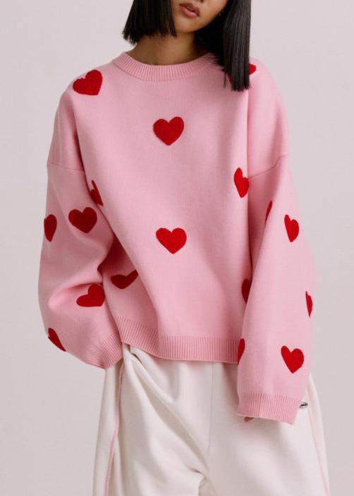 Love-embroidered Heart Sweater - Cozy Knitwear