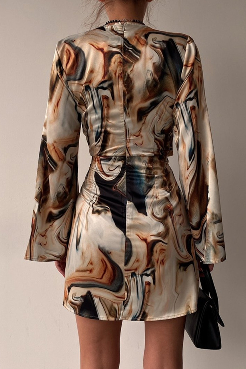 Patchwork Tie-dye V Neck Pencil Skirt Dresses(3 Colors)