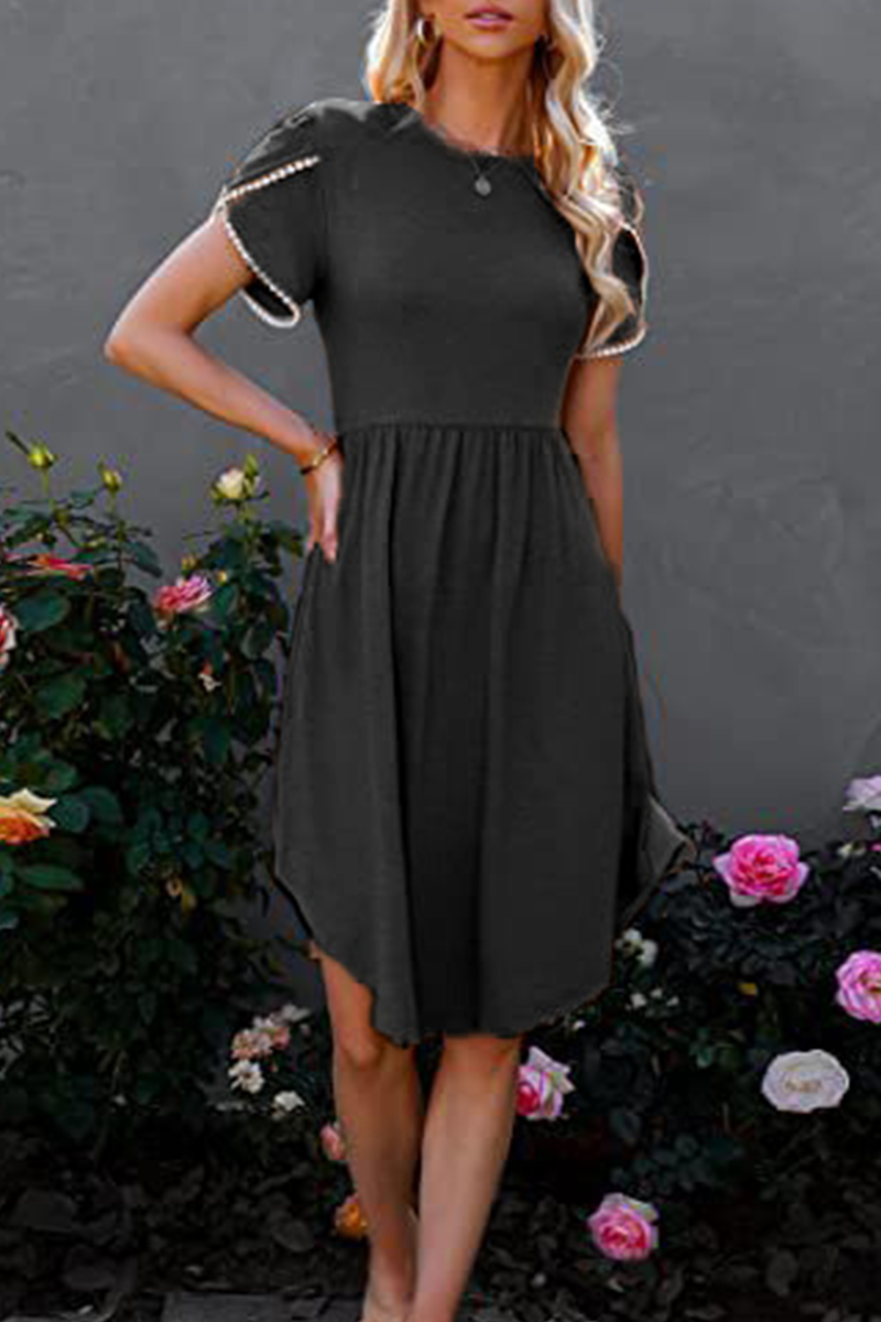 Split Joint O Neck Waist Skirt Dresses(5 Colors)