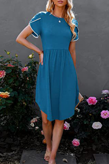 Split Joint O Neck Waist Skirt Dresses(5 Colors)