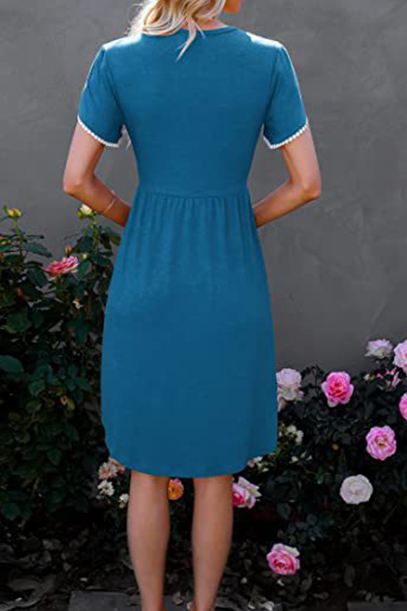 Split Joint O Neck Waist Skirt Dresses(5 Colors)