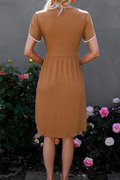Split Joint O Neck Waist Skirt Dresses(5 Colors)