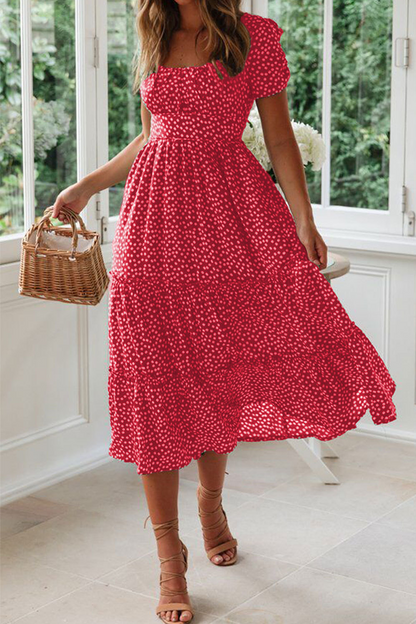 Dot Patchwork Square Collar Cake Skirt Dresses(8 Colors)