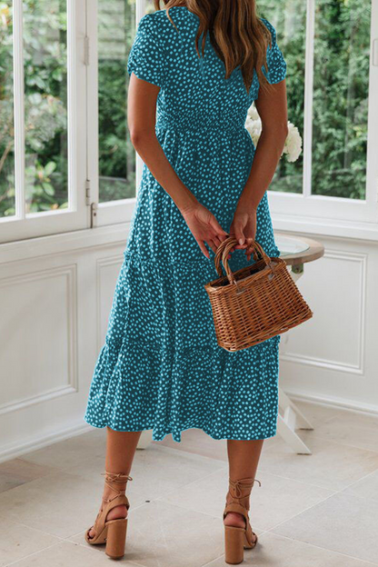Dot Patchwork Square Collar Cake Skirt Dresses(8 Colors)