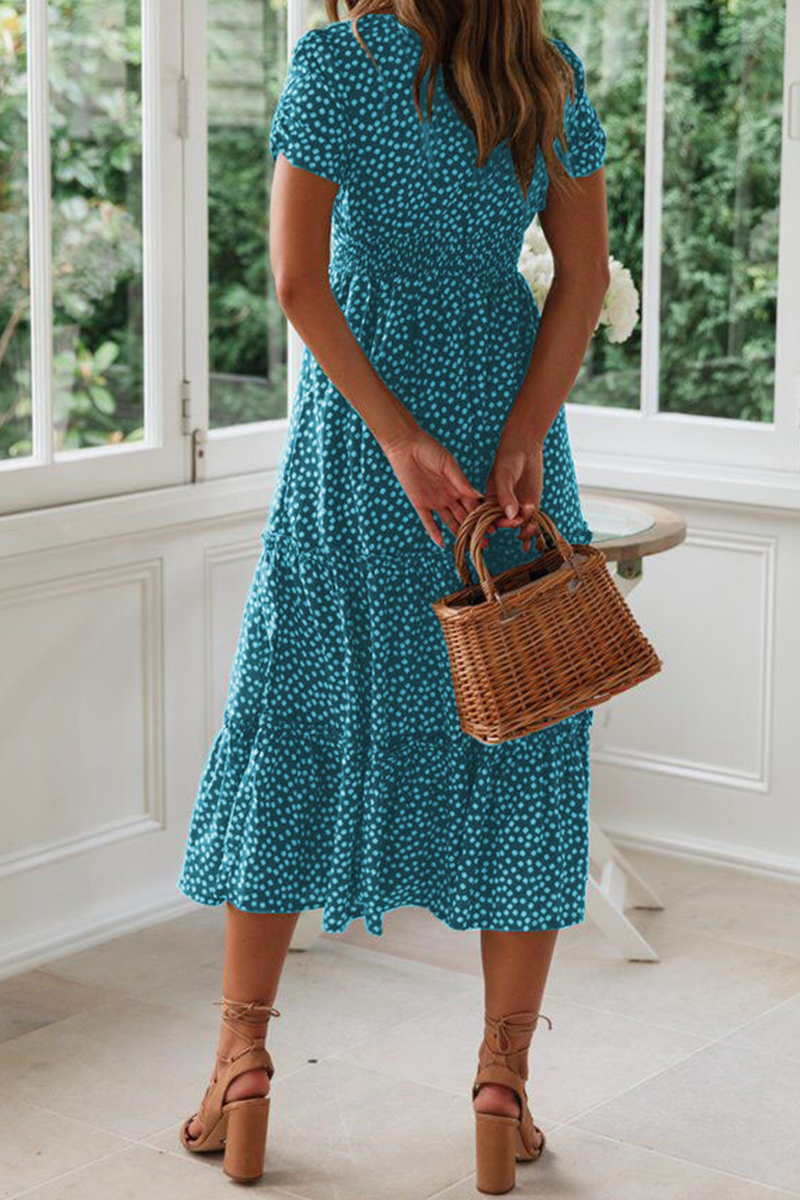 Dot Patchwork Square Collar Cake Skirt Dresses(8 Colors)