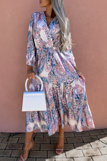 Print Neck Cake Skirt Dresses(3 Colors)