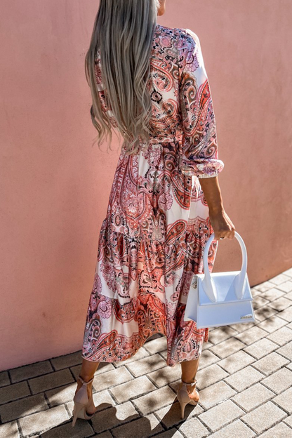 Print Neck Cake Skirt Dresses(3 Colors)