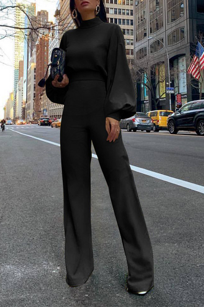 Patchwork Half a Turtleneck Straight Jumpsuits(3 Colors)