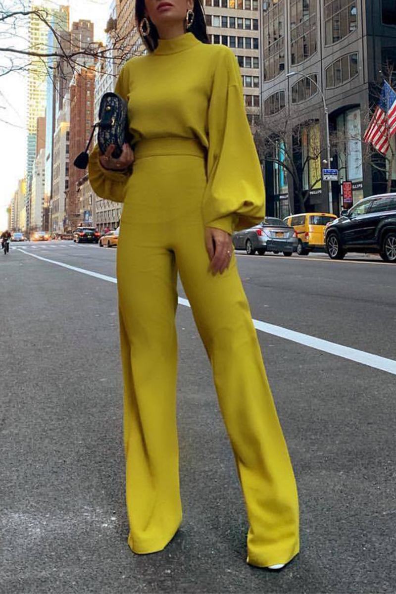 Patchwork Half a Turtleneck Straight Jumpsuits(3 Colors)