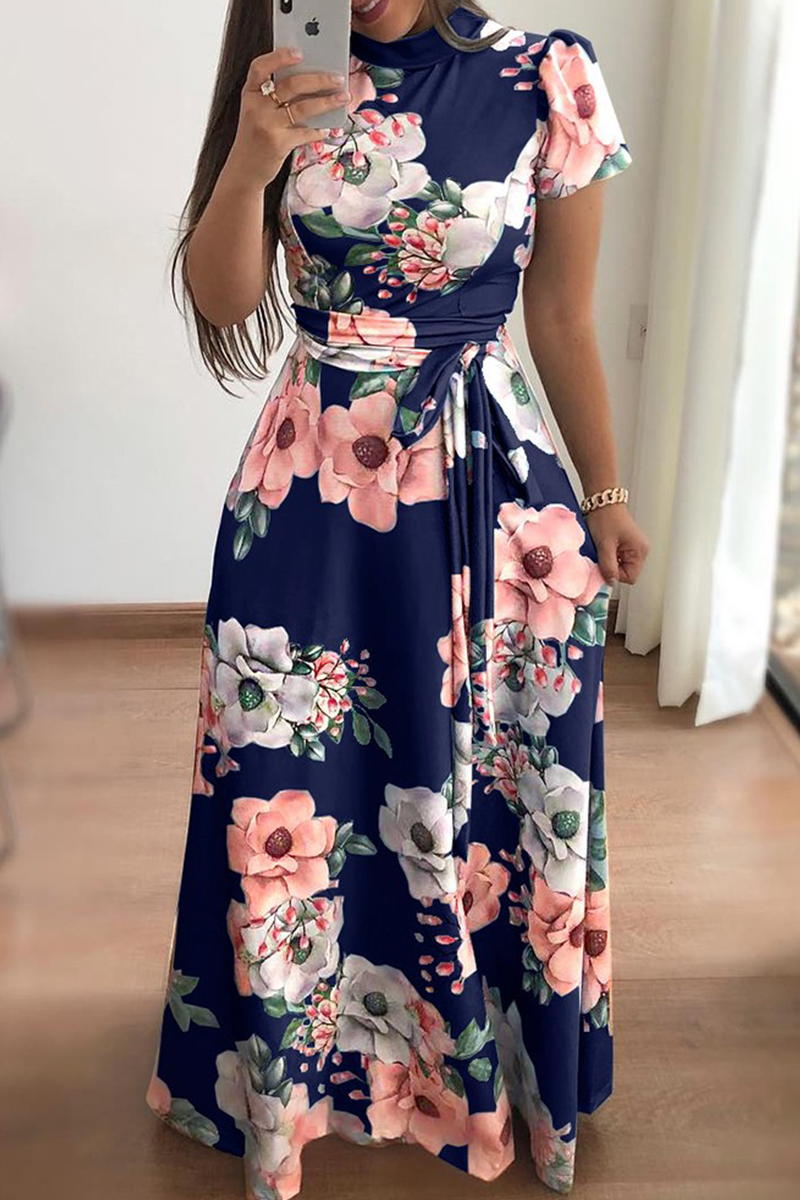 Print Half a Turtleneck Waist Skirt Dresses(3 Colors)