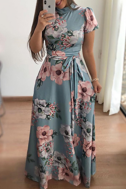 Print Half a Turtleneck Waist Skirt Dresses(3 Colors)