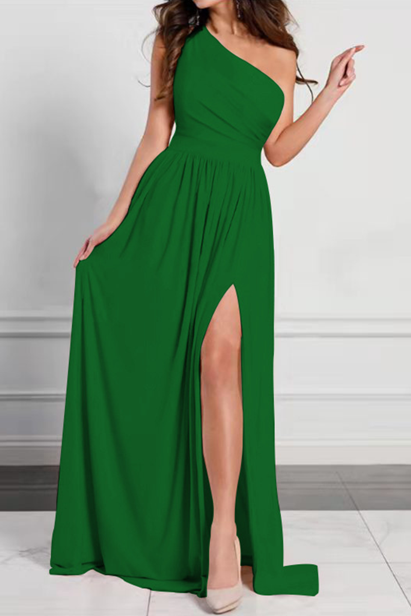 Slit One Shoulder Waist Skirt Dresses(5 Colors)