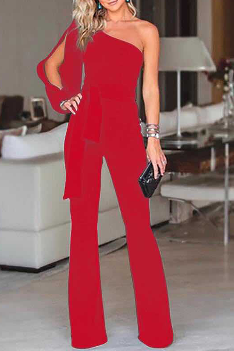 Patchwork One Shoulder Regular Jumpsuits(7 Colors)