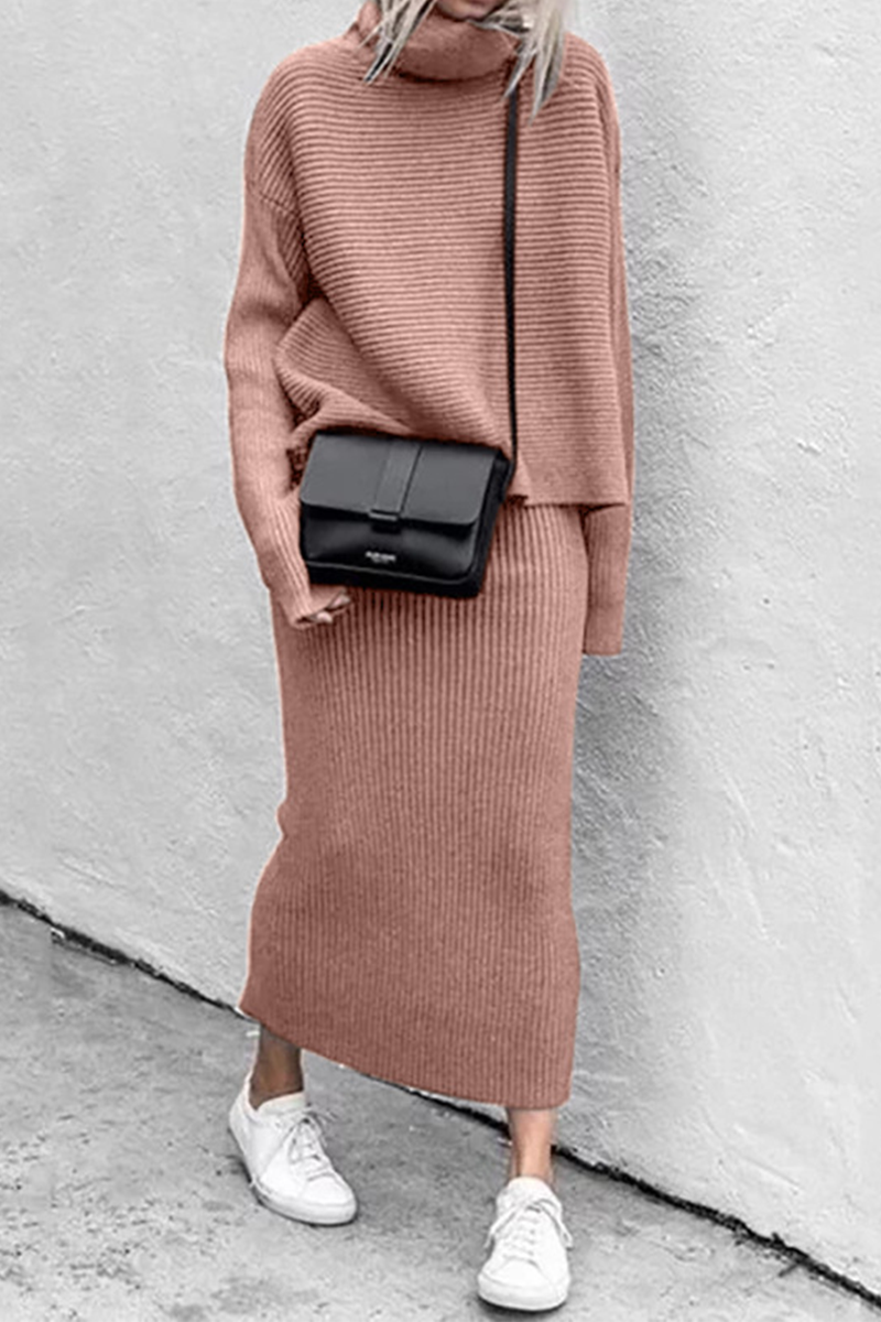 Split Joint Turtleneck Long Sleeve Two Pieces(5 Colors)