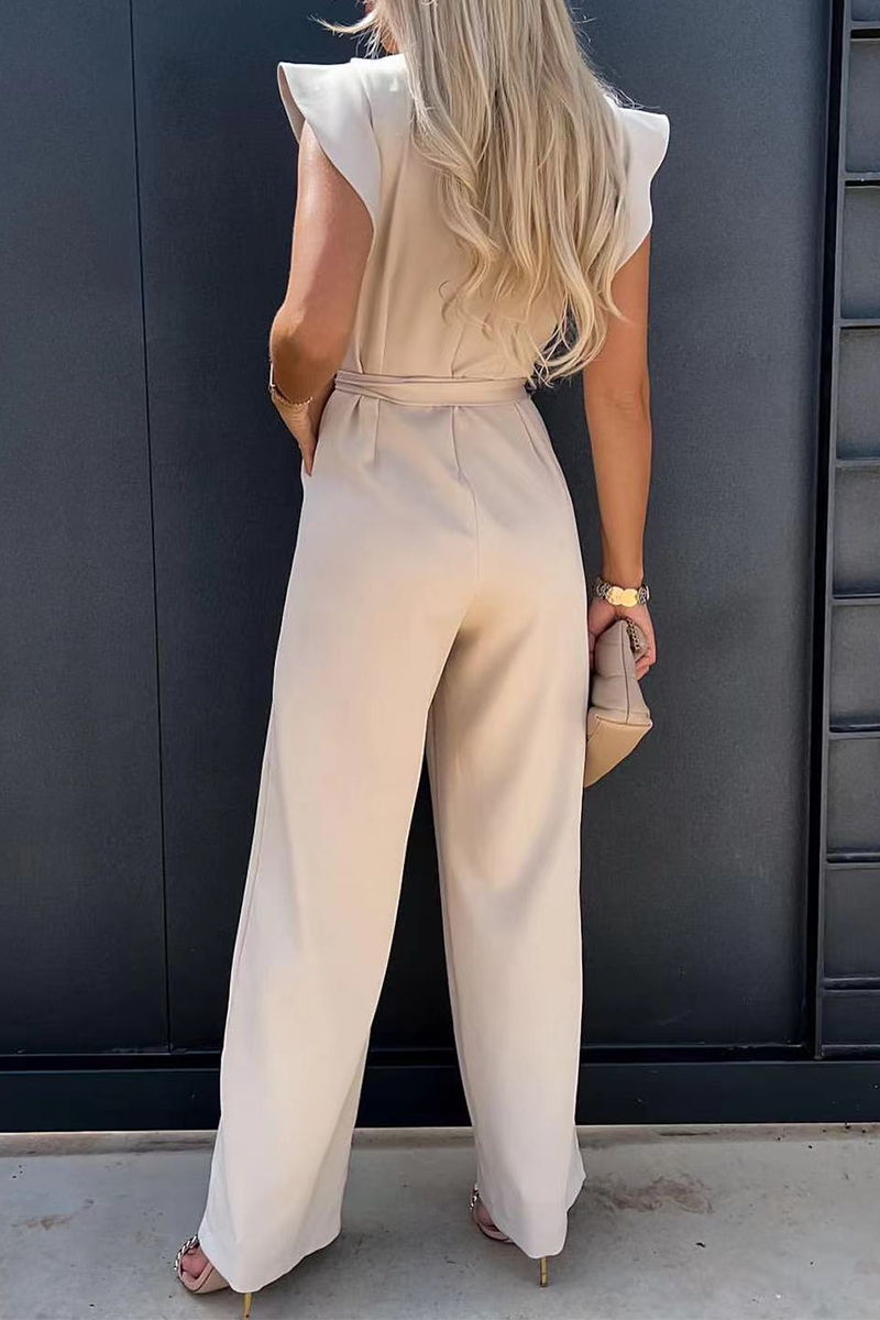 Flounce O Neck Straight Jumpsuits(3 Colors)
