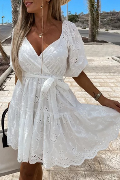 Lace V Neck Cake Skirt Dresses