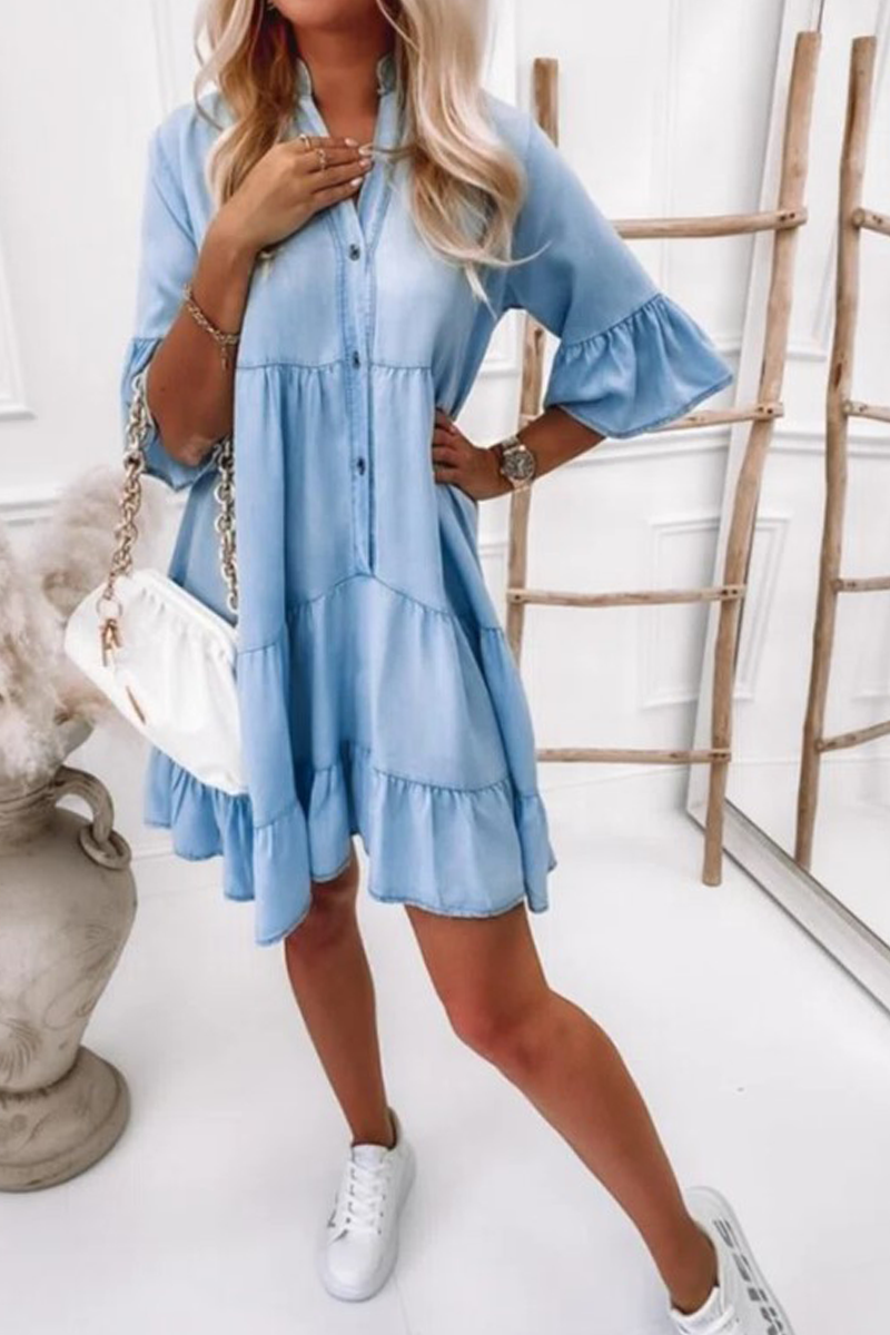 Flounce Mandarin Collar Cake Skirt Dresses