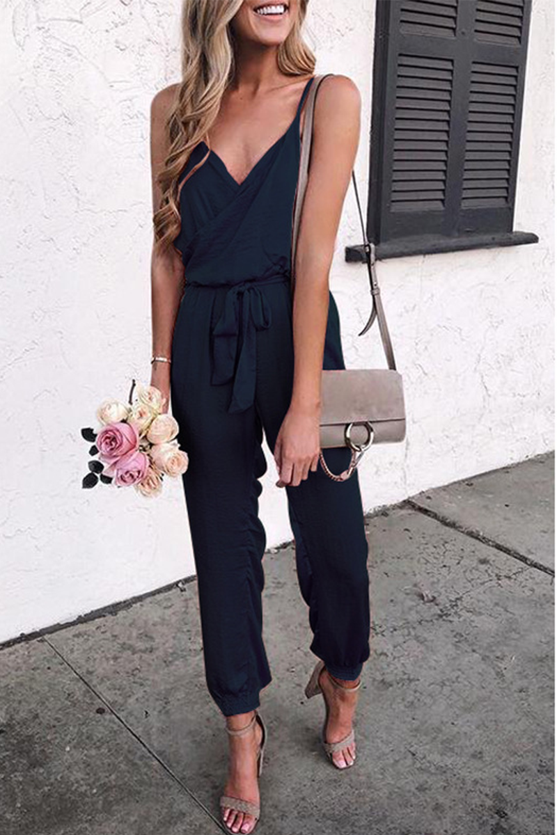 Split Joint Spaghetti Strap Harlan Jumpsuits(8 Colors)