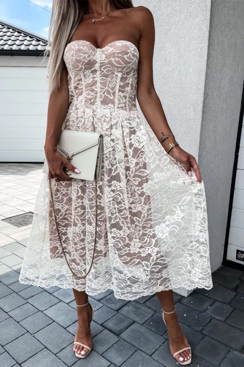 Lace Strapless Cake Skirt Dresses
