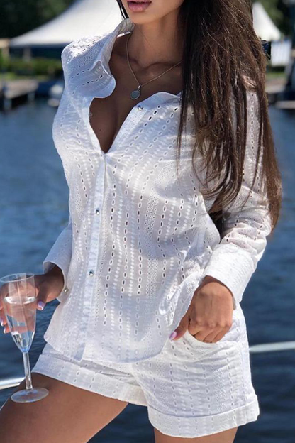 Turndown Collar Short Sleeve Two Pieces